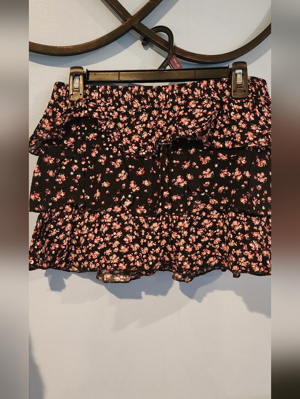 Justice Black Skort with Pink Floral Print Size 18